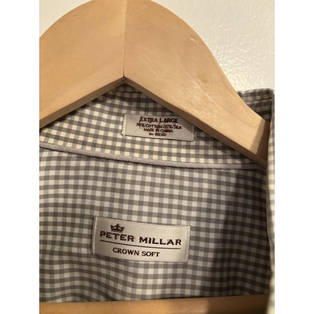 Peter Millar Crown Soft Shirt Mens XL‎ Green White Check Button Down Cotton/Silk